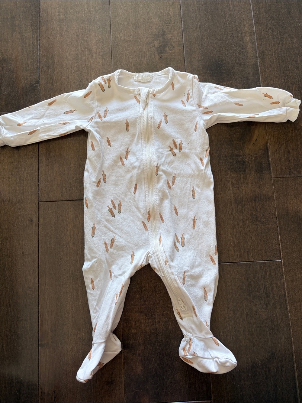 Petit Lem White Footed One-Piece with Light Corn Feather Print